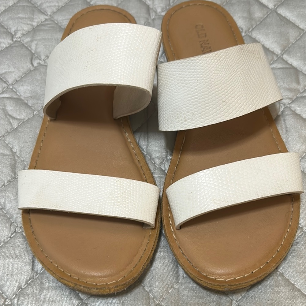 Old Navy White and Tan Slide Sandals Minimalist Design